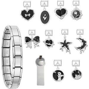 Silver Dainty Italian Charm Bracelet Set For Women Diy Handmade Starter Set